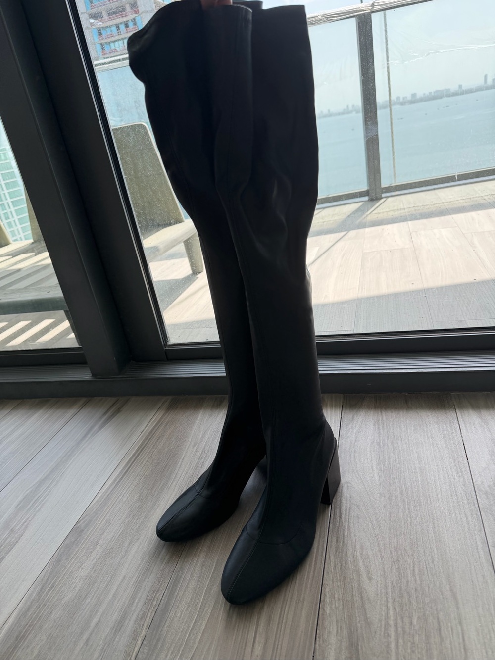 Zara Black Over-the-Knee Block Heel Boots
